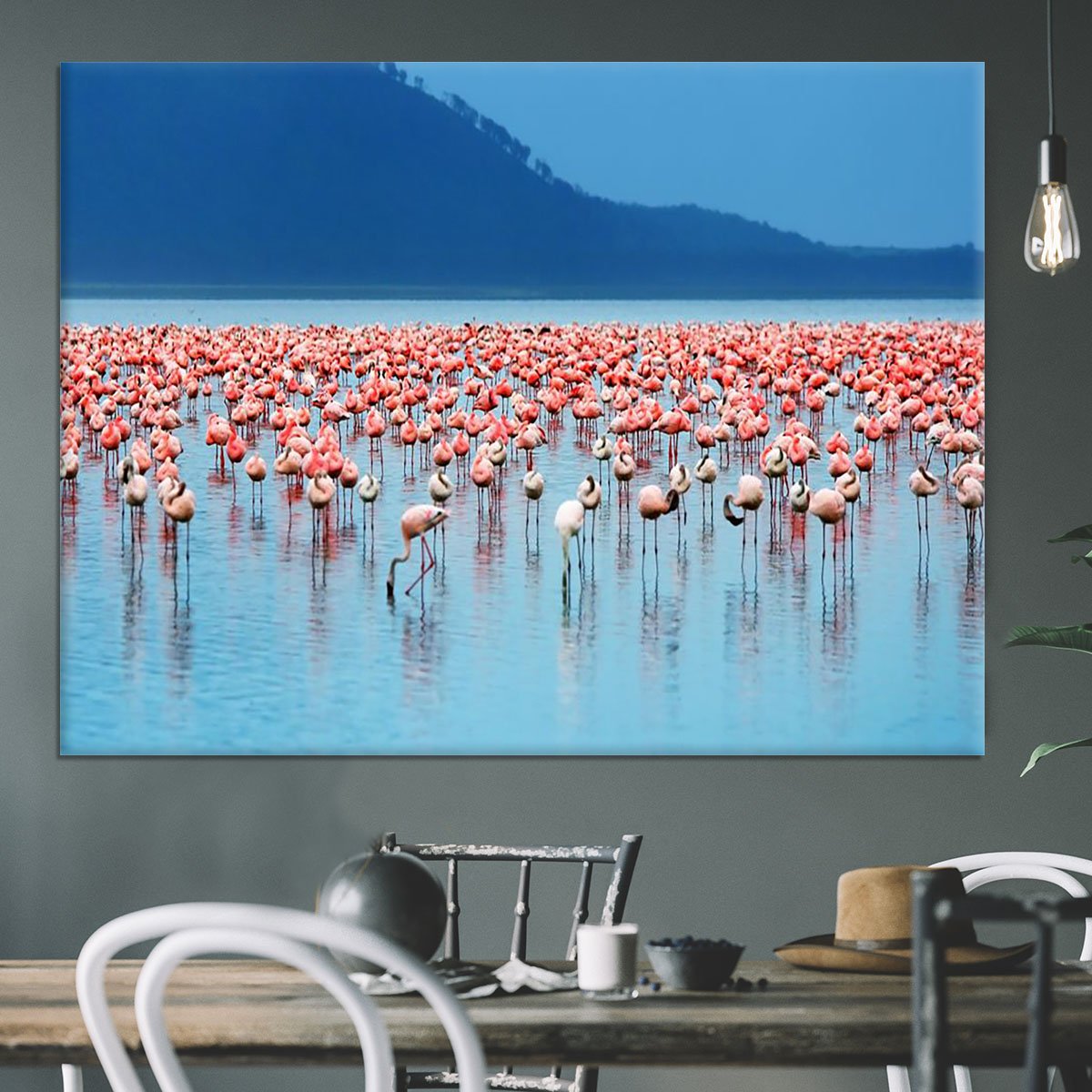 African safari flamingos in the lake Canvas Print or Poster