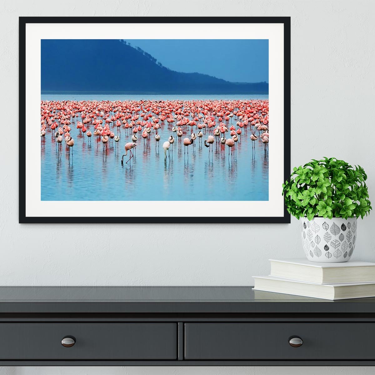 African safari flamingos in the lake Framed Print - Canvas Art Rocks - 1