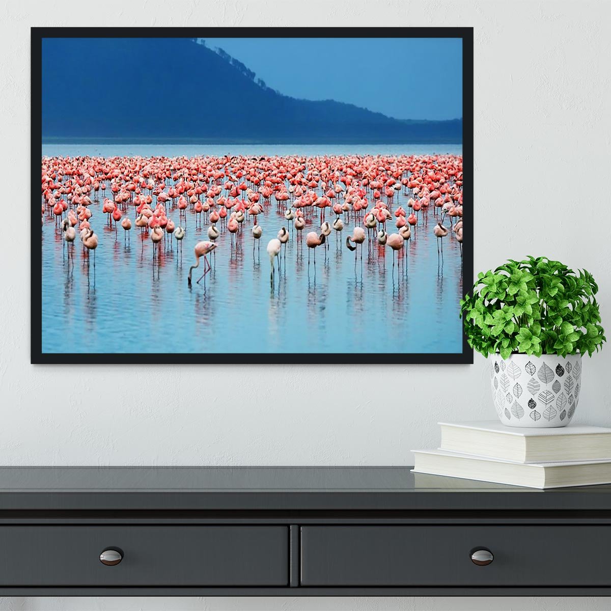 African safari flamingos in the lake Framed Print - Canvas Art Rocks - 2