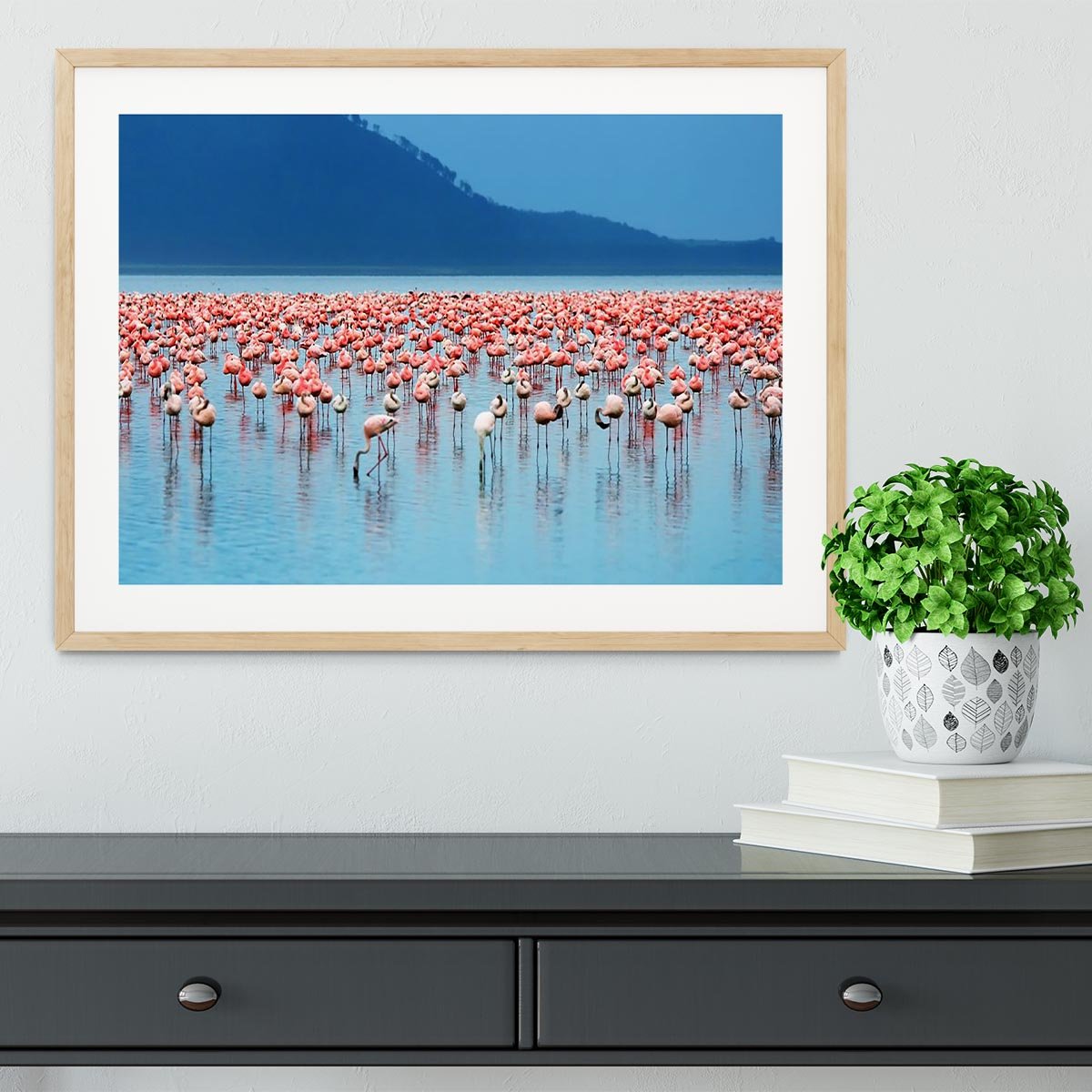 African safari flamingos in the lake Framed Print - Canvas Art Rocks - 3