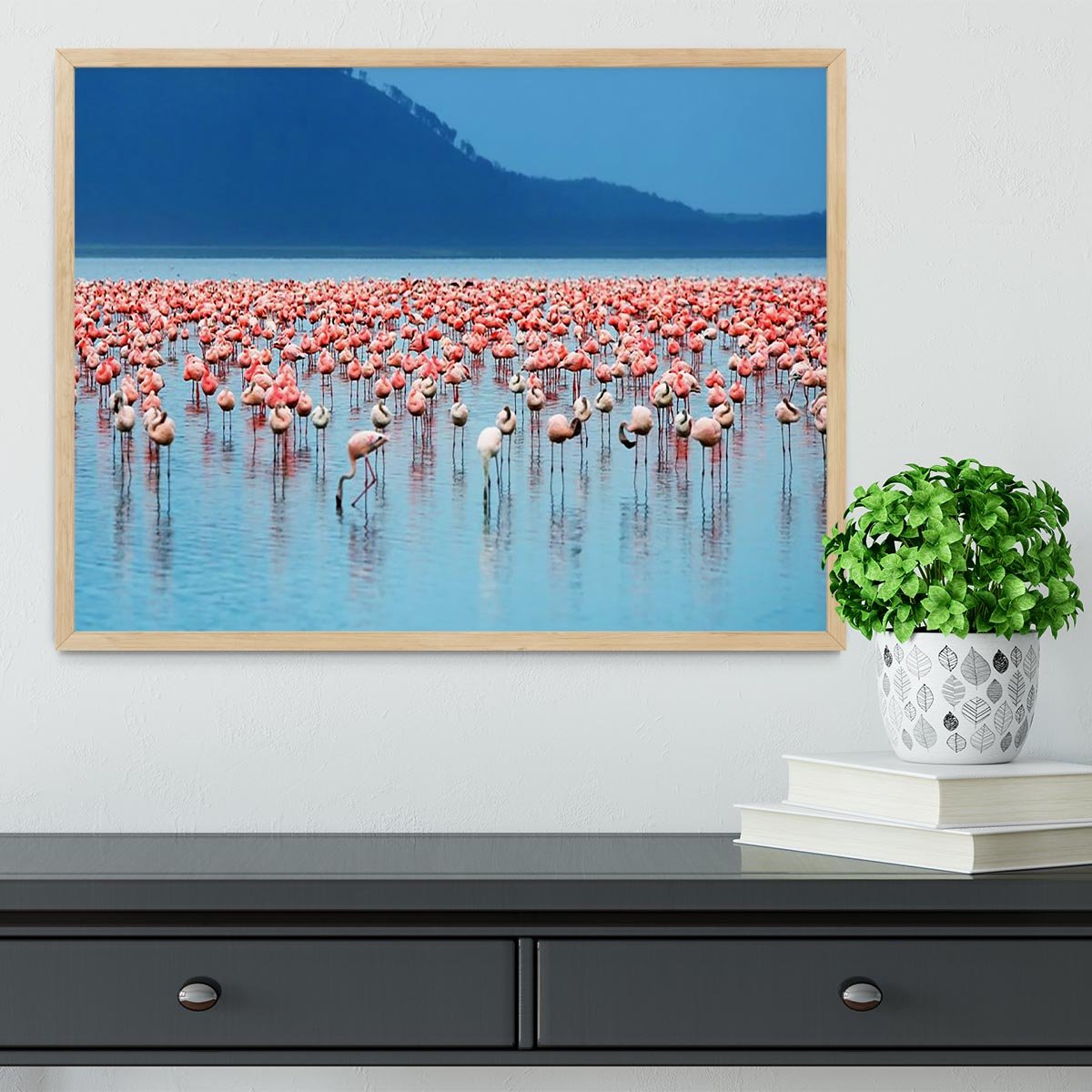 African safari flamingos in the lake Framed Print - Canvas Art Rocks - 4