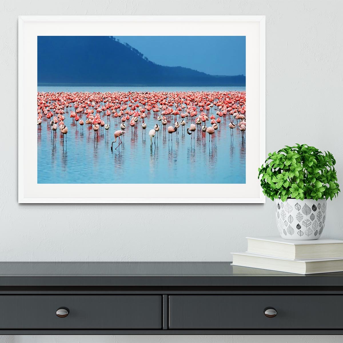 African safari flamingos in the lake Framed Print - Canvas Art Rocks - 5