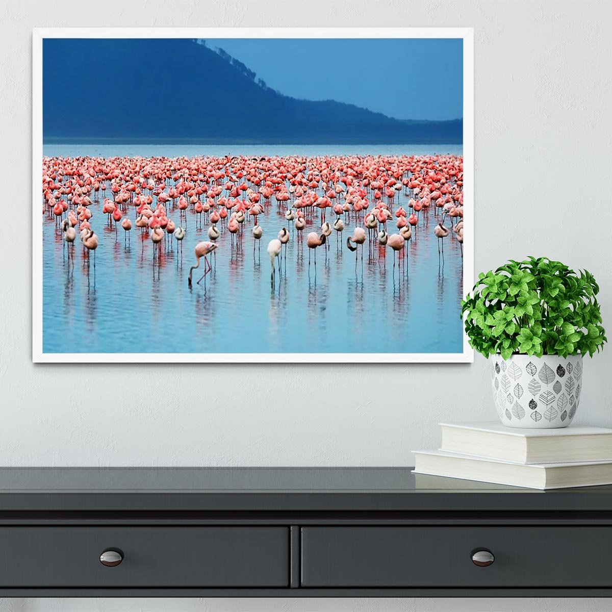 African safari flamingos in the lake Framed Print - Canvas Art Rocks -6