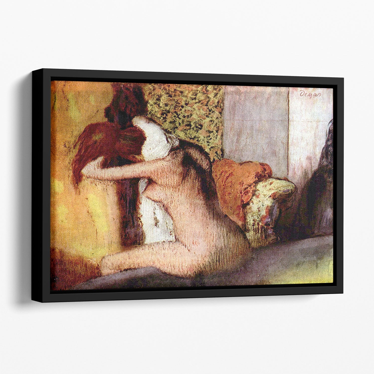 After bathing 2 by Degas Floating Framed Canvas