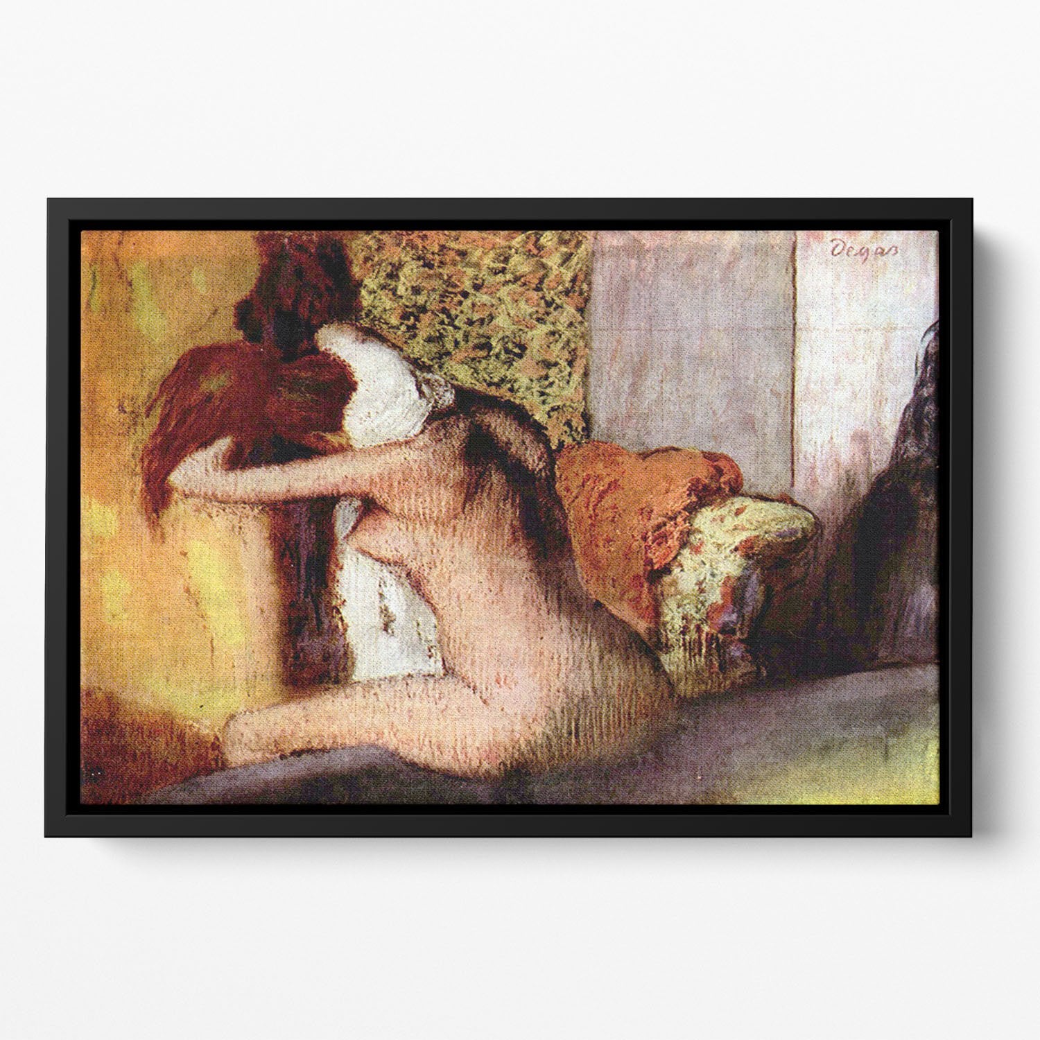 After bathing 2 by Degas Floating Framed Canvas
