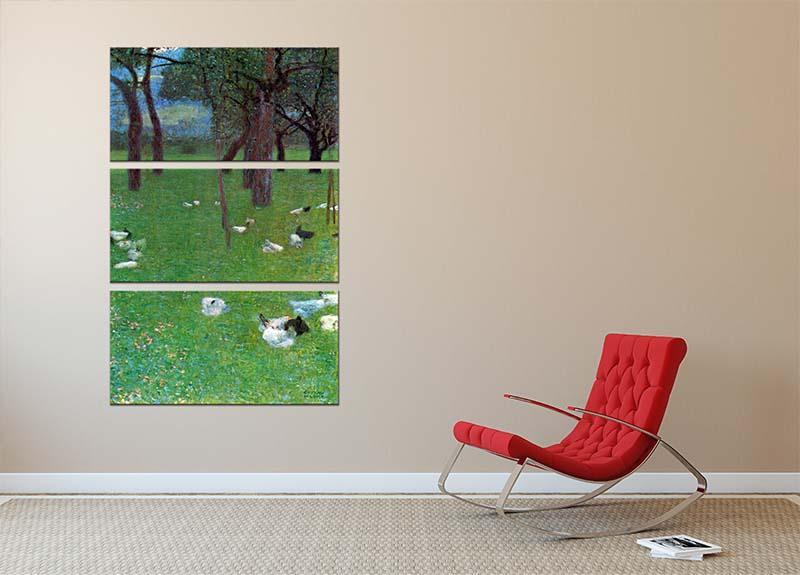 After the rain garden with chickens in St. Agatha by Klimt 3 Split Panel Canvas Print - Canvas Art Rocks - 2