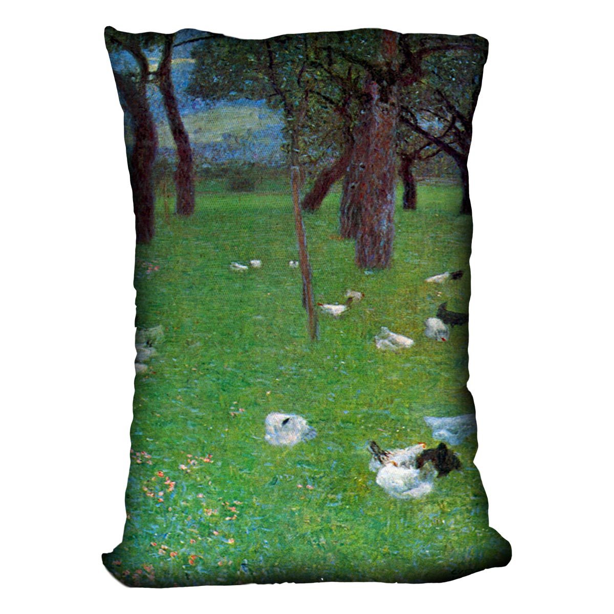 After the rain garden with chickens in St. Agatha by Klimt Throw Pillow