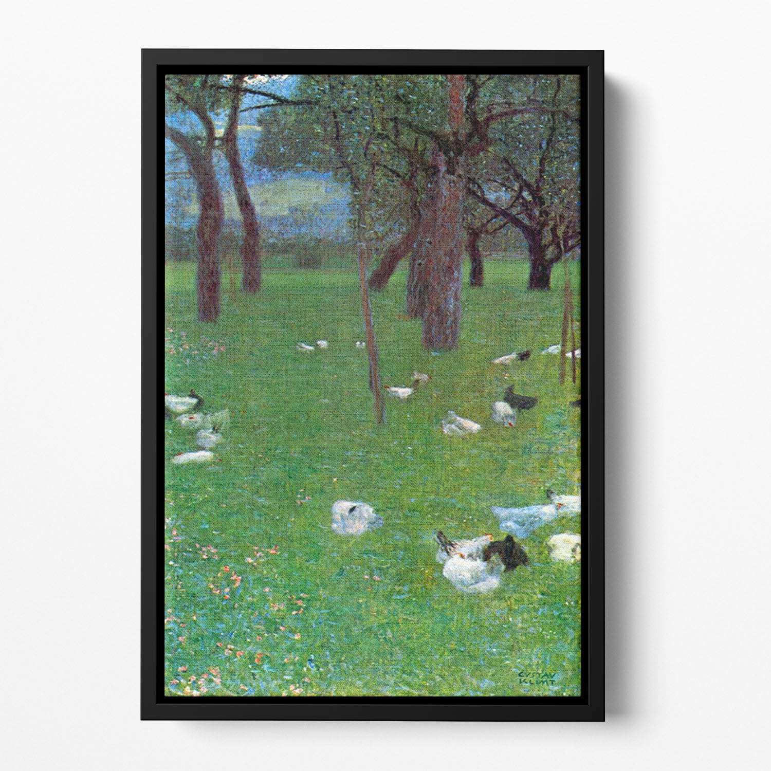 After the rain garden with chickens in St. Agatha by Klimt Floating Framed Canvas