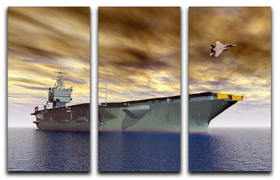 Aircraft Carrier and Fighter Plane 3 Split Panel Canvas Print - Canvas Art Rocks - 1