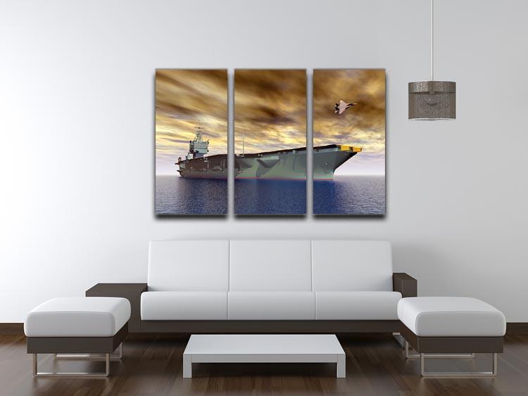 Aircraft Carrier and Fighter Plane 3 Split Panel Canvas Print - Canvas Art Rocks - 3