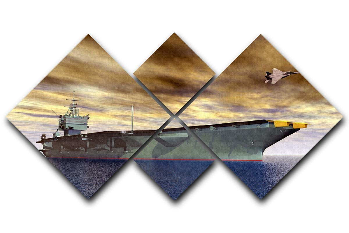Aircraft Carrier and Fighter Plane 4 Square Multi Panel Canvas  - Canvas Art Rocks - 1