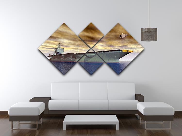 Aircraft Carrier and Fighter Plane 4 Square Multi Panel Canvas  - Canvas Art Rocks - 3