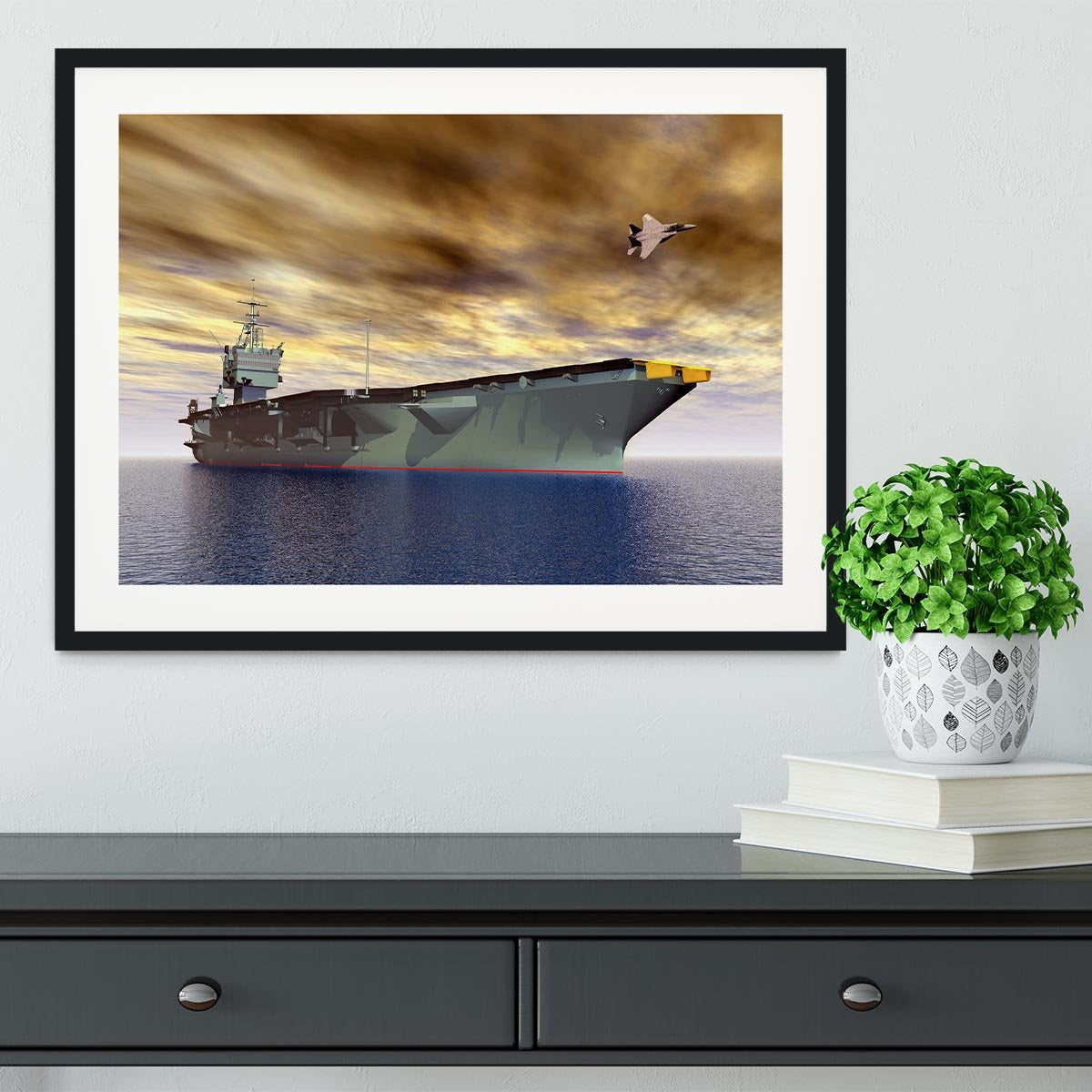 Aircraft Carrier and Fighter Plane Framed Print - Canvas Art Rocks - 1