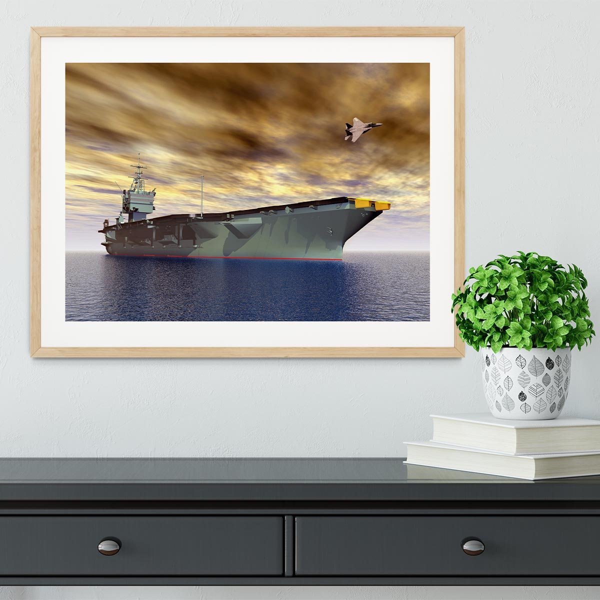 Aircraft Carrier and Fighter Plane Framed Print - Canvas Art Rocks - 3