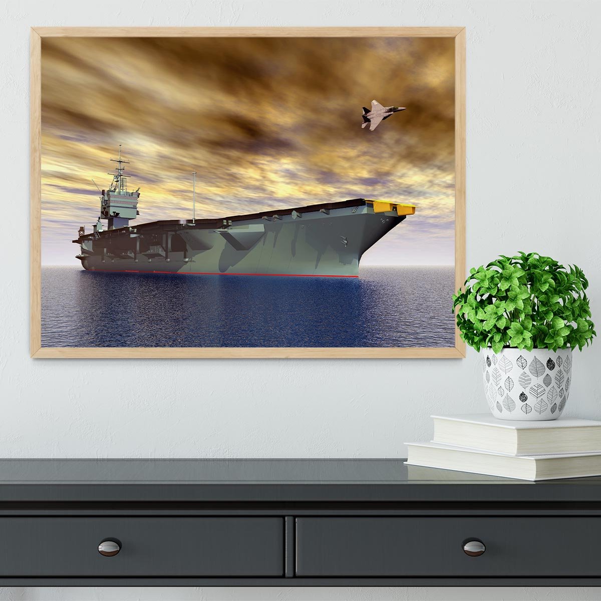Aircraft Carrier and Fighter Plane Framed Print - Canvas Art Rocks - 4