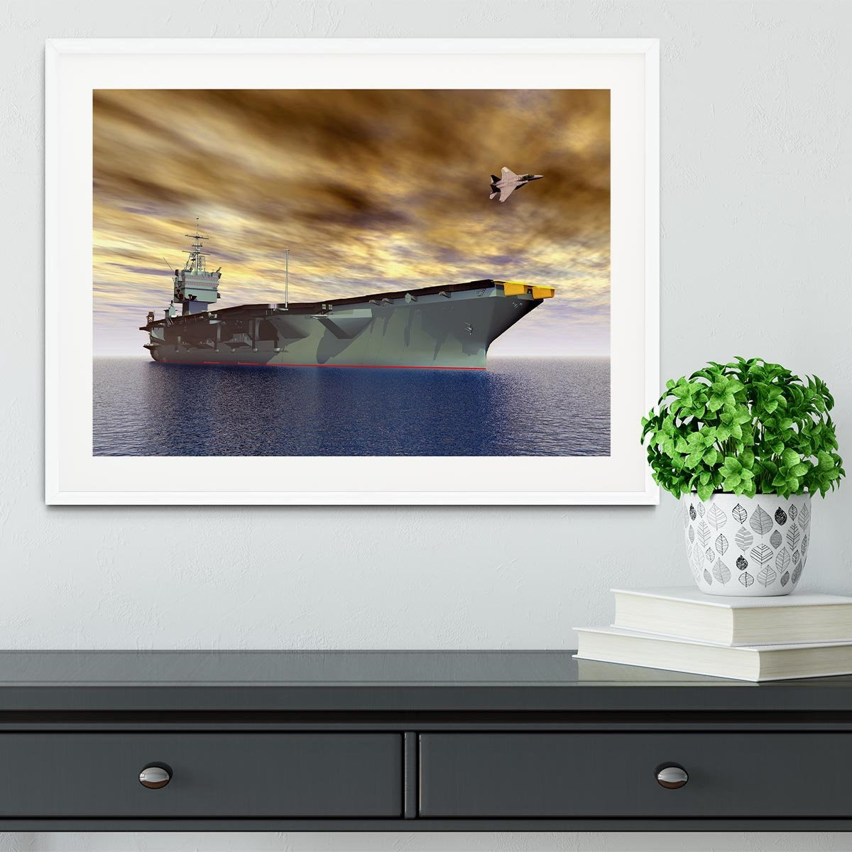 Aircraft Carrier and Fighter Plane Framed Print - Canvas Art Rocks - 5