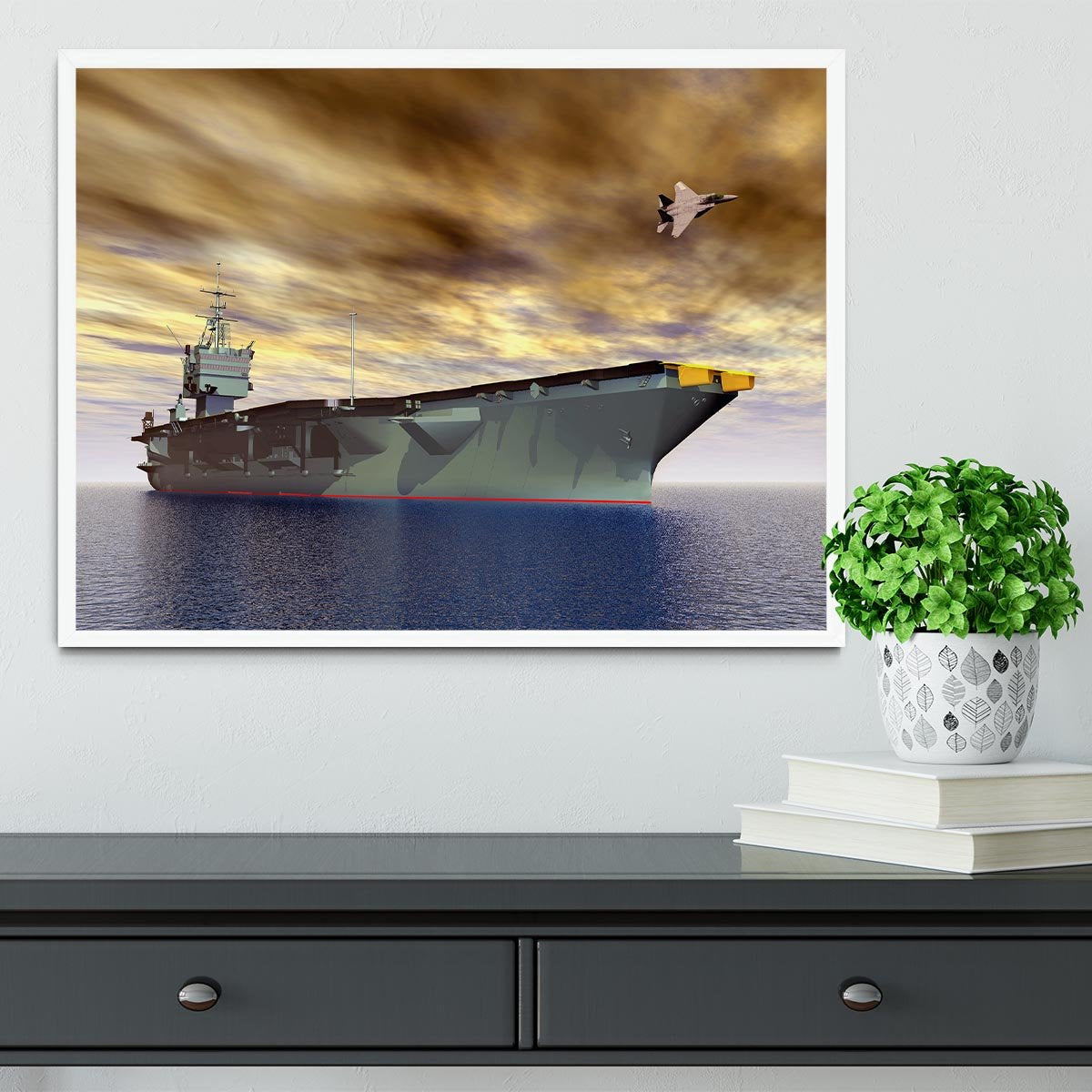 Aircraft Carrier and Fighter Plane Framed Print - Canvas Art Rocks -6