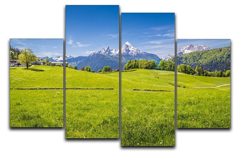 Alps with fresh green meadow 4 Split Panel Canvas  - Canvas Art Rocks - 1