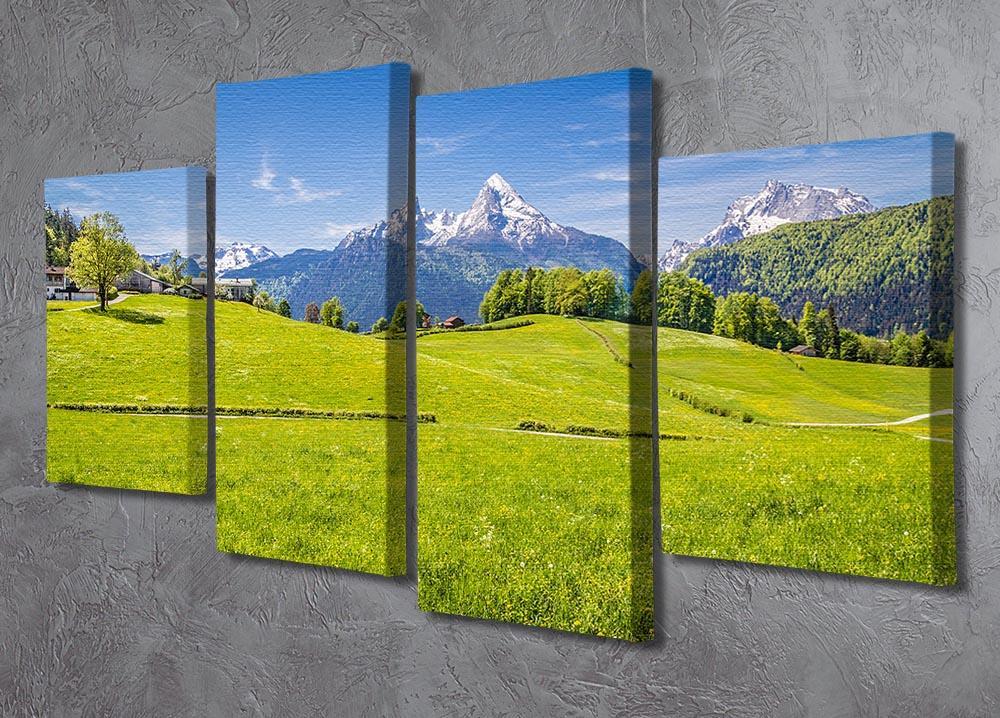 Alps with fresh green meadow 4 Split Panel Canvas  - Canvas Art Rocks - 2