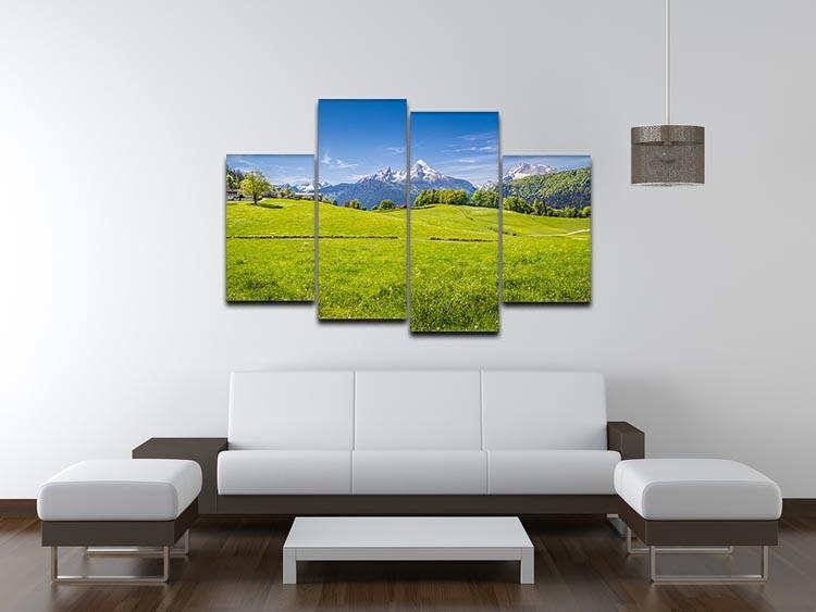 Alps with fresh green meadow 4 Split Panel Canvas  - Canvas Art Rocks - 3