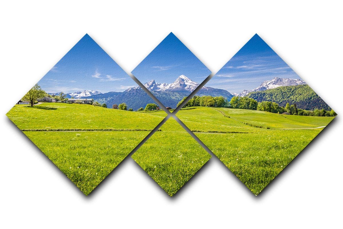 Alps with fresh green meadow 4 Square Multi Panel Canvas  - Canvas Art Rocks - 1