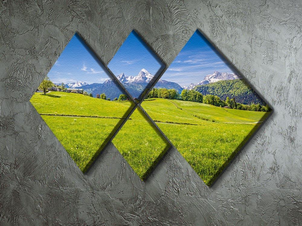 Alps with fresh green meadow 4 Square Multi Panel Canvas  - Canvas Art Rocks - 2