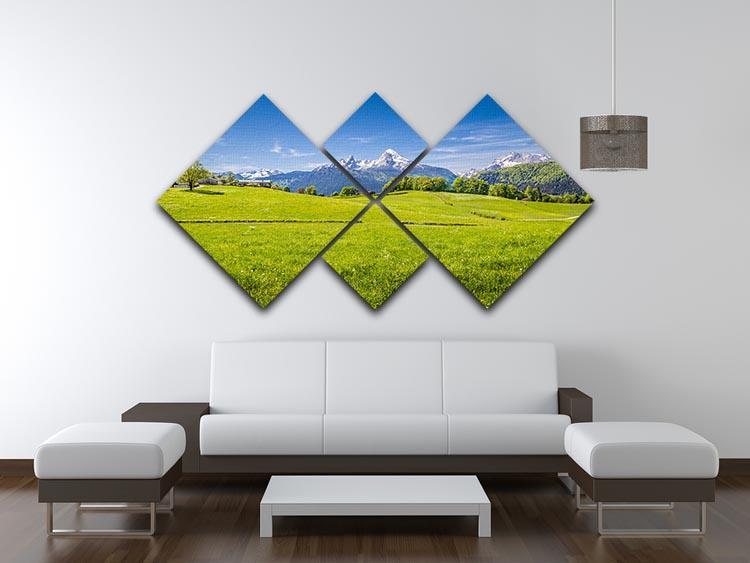 Alps with fresh green meadow 4 Square Multi Panel Canvas  - Canvas Art Rocks - 3
