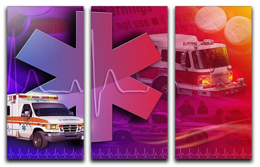 Ambulance Firetruck and Police car 3 Split Panel Canvas Print - Canvas Art Rocks - 1