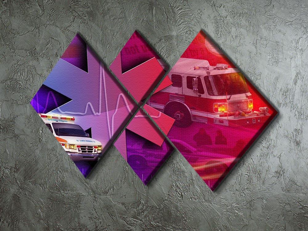 Ambulance Firetruck and Police car 4 Square Multi Panel Canvas  - Canvas Art Rocks - 2