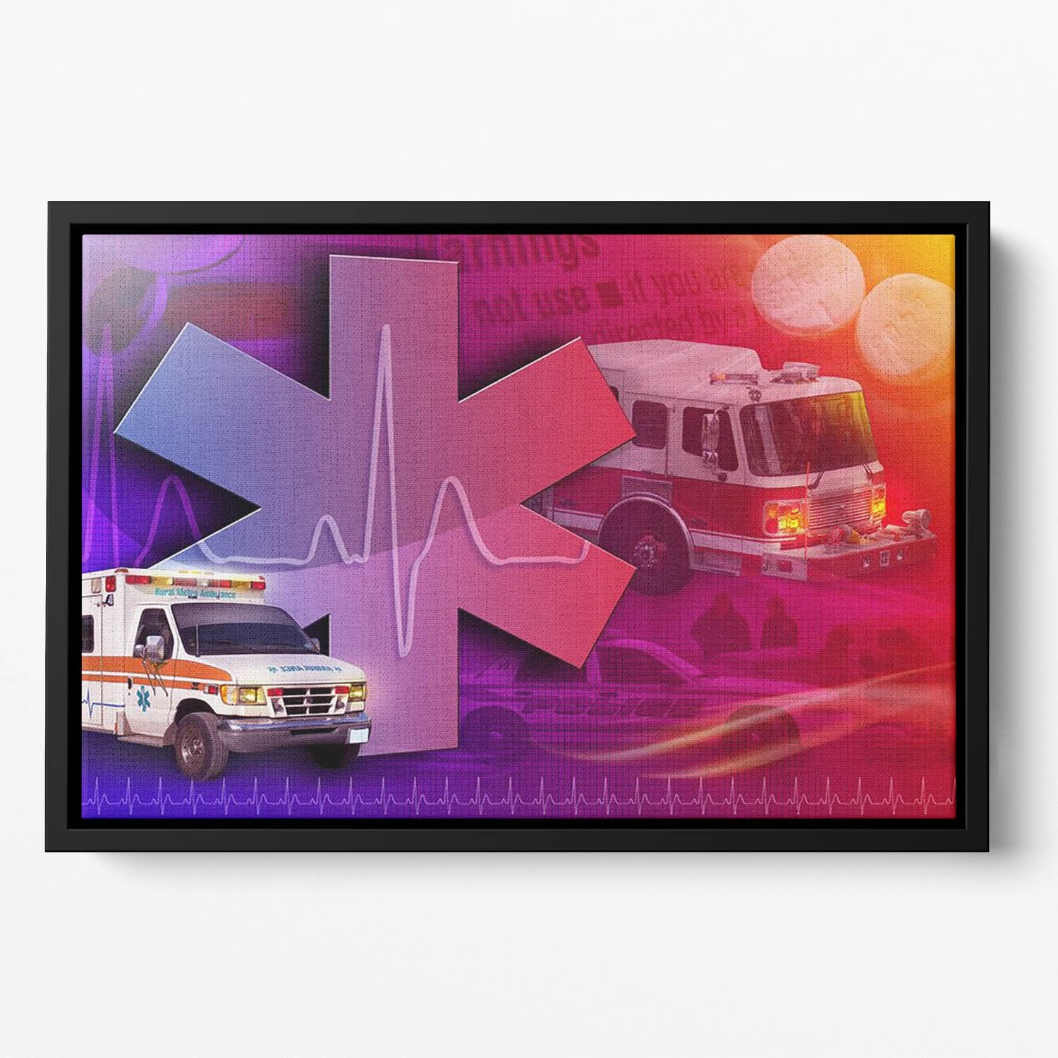 Ambulance Firetruck and Police car Floating Framed Canvas
