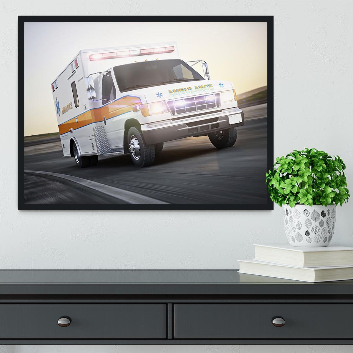 Ambulance running with lights and sirens Framed Print - Canvas Art Rocks - 2