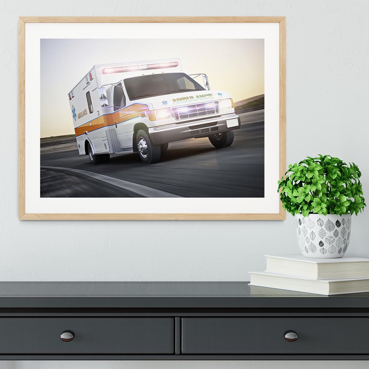 Ambulance running with lights and sirens Framed Print - Canvas Art Rocks - 3