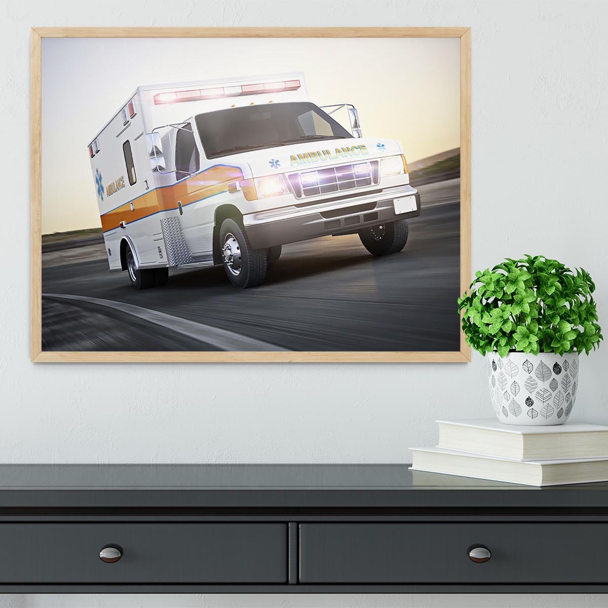 Ambulance running with lights and sirens Framed Print - Canvas Art Rocks - 4
