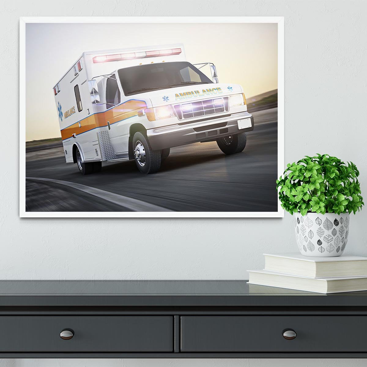 Ambulance running with lights and sirens Framed Print - Canvas Art Rocks -6
