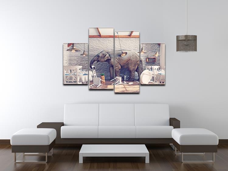 An elephant calm in a restaurant interior 4 Split Panel Canvas - Canvas Art Rocks - 3