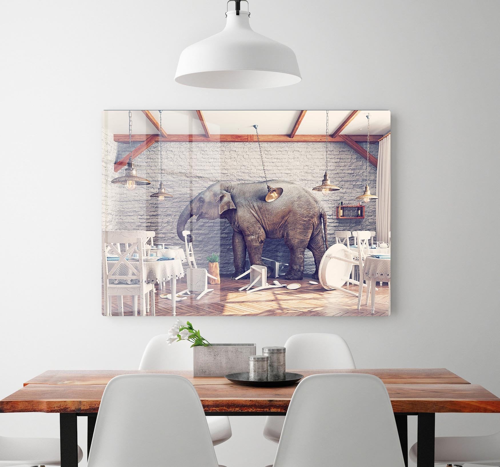 An elephant calm in a restaurant interior HD Metal Print - Canvas Art Rocks - 2