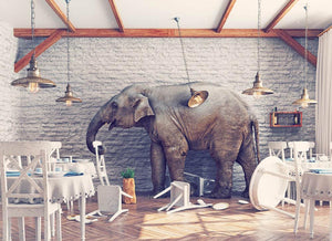 An elephant calm in a restaurant interior Wall Mural Wallpaper - Canvas Art Rocks - 1