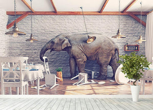 An elephant calm in a restaurant interior Wall Mural Wallpaper - Canvas Art Rocks - 4