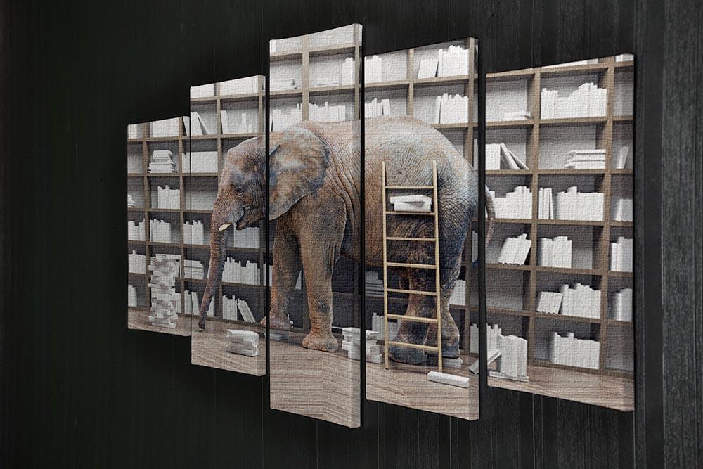 An elephant in the room with book shelves 5 Split Panel Canvas - Canvas Art Rocks - 2