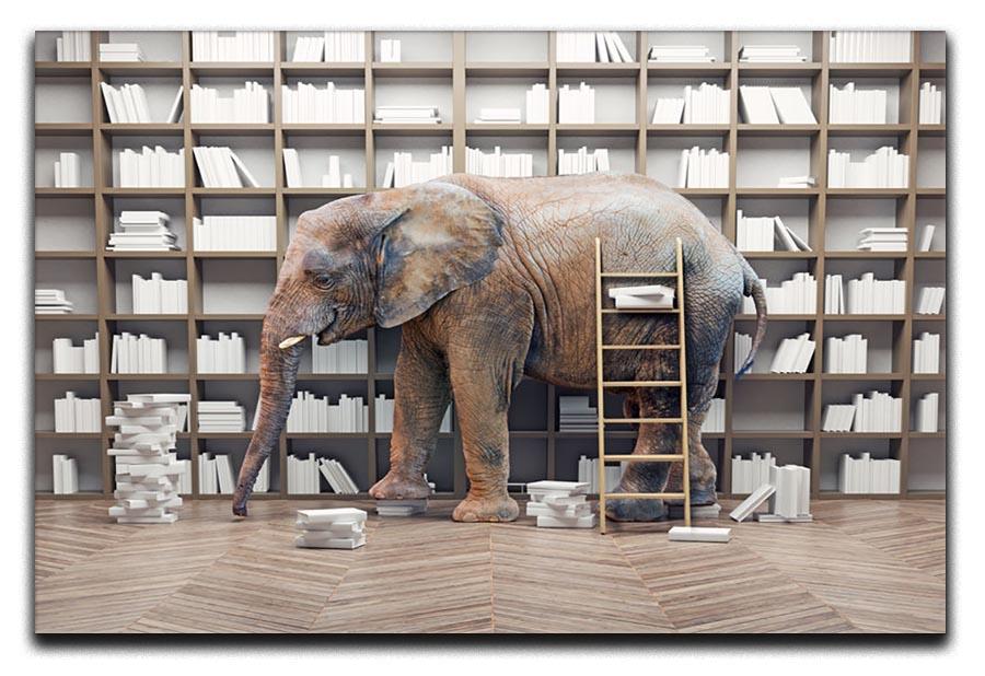 An elephant in the room with book shelves Canvas Print or Poster - Canvas Art Rocks - 1