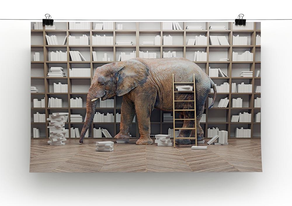 An elephant in the room with book shelves Canvas Print or Poster - Canvas Art Rocks - 2