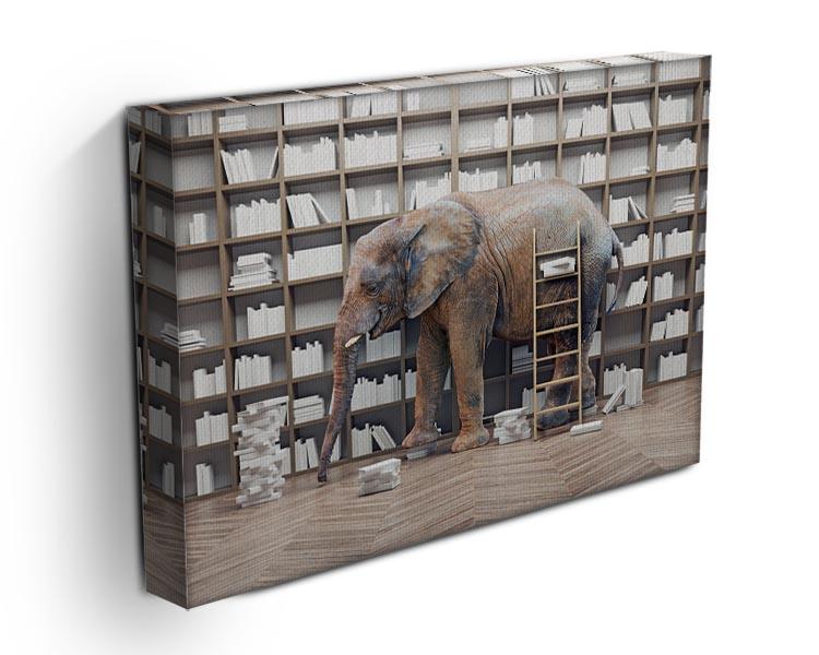 An elephant in the room with book shelves Canvas Print or Poster - Canvas Art Rocks - 3