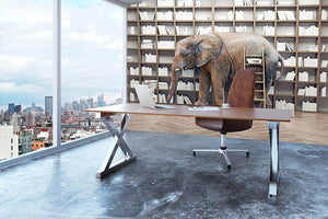 An elephant in the room with book shelves Wall Mural Wallpaper - Canvas Art Rocks - 3