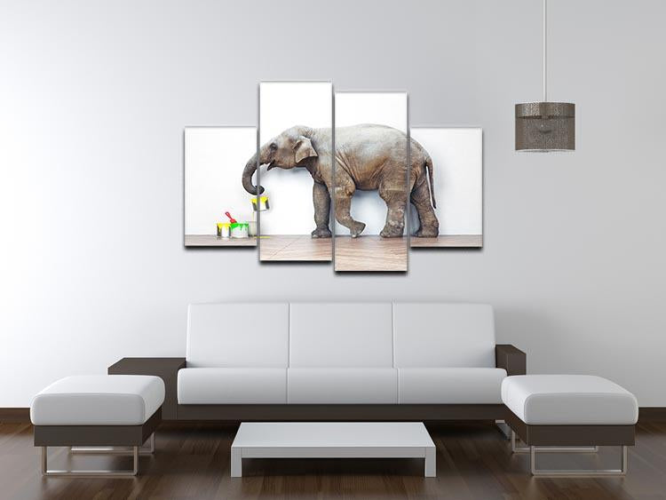 An elephant with paint cans 4 Split Panel Canvas - Canvas Art Rocks - 3