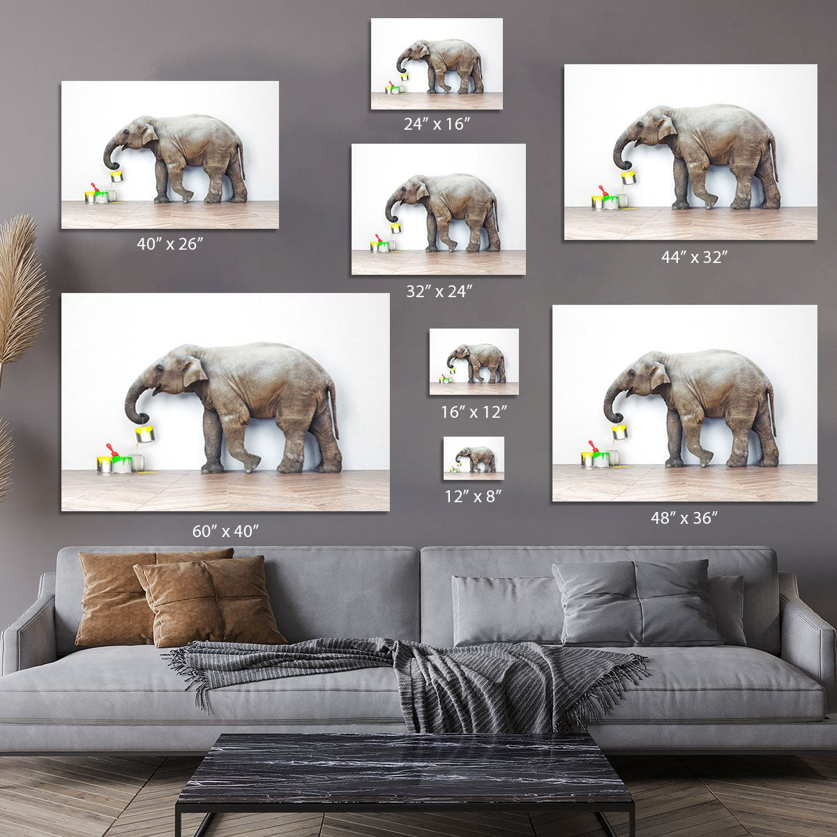 An elephant with paint cans Canvas Print or Poster