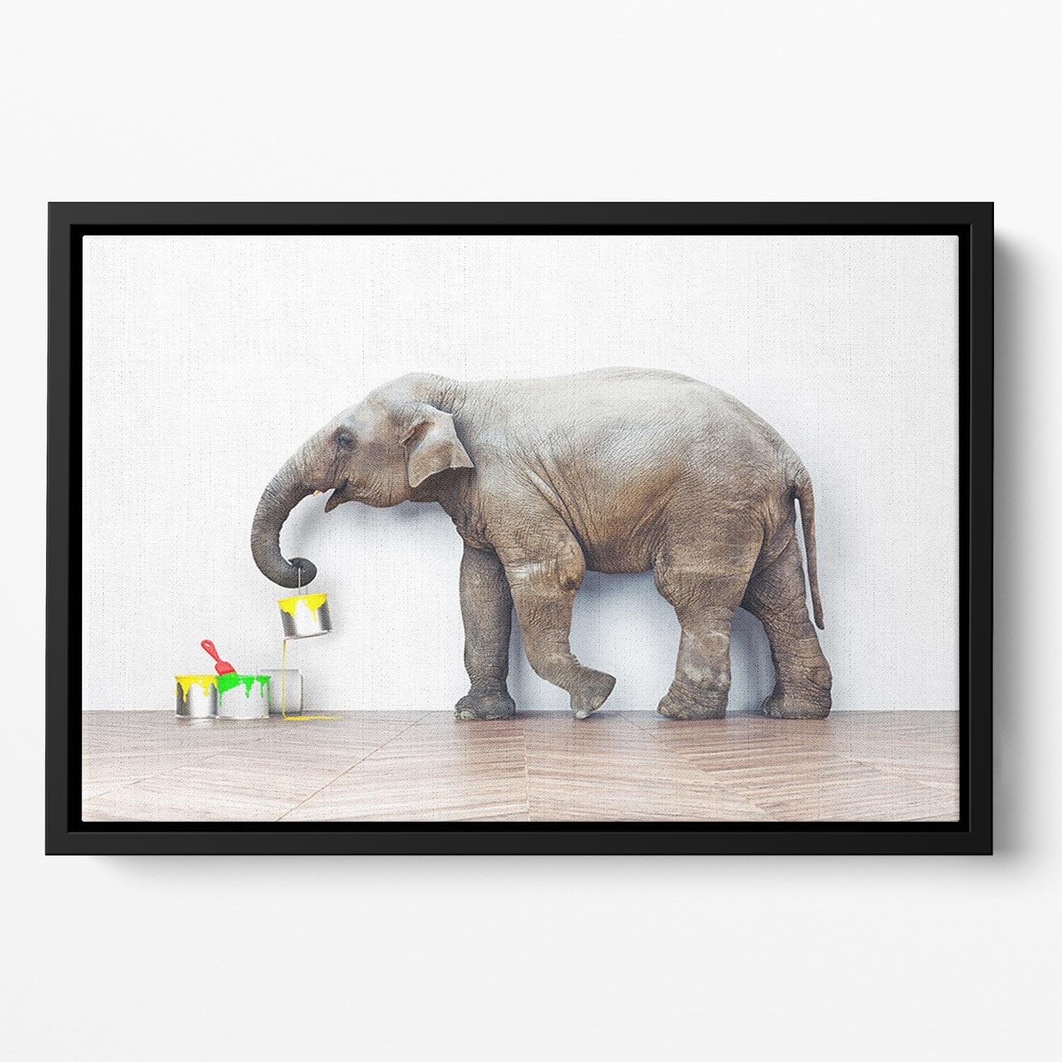 An elephant with paint cans Floating Framed Canvas - Canvas Art Rocks - 2