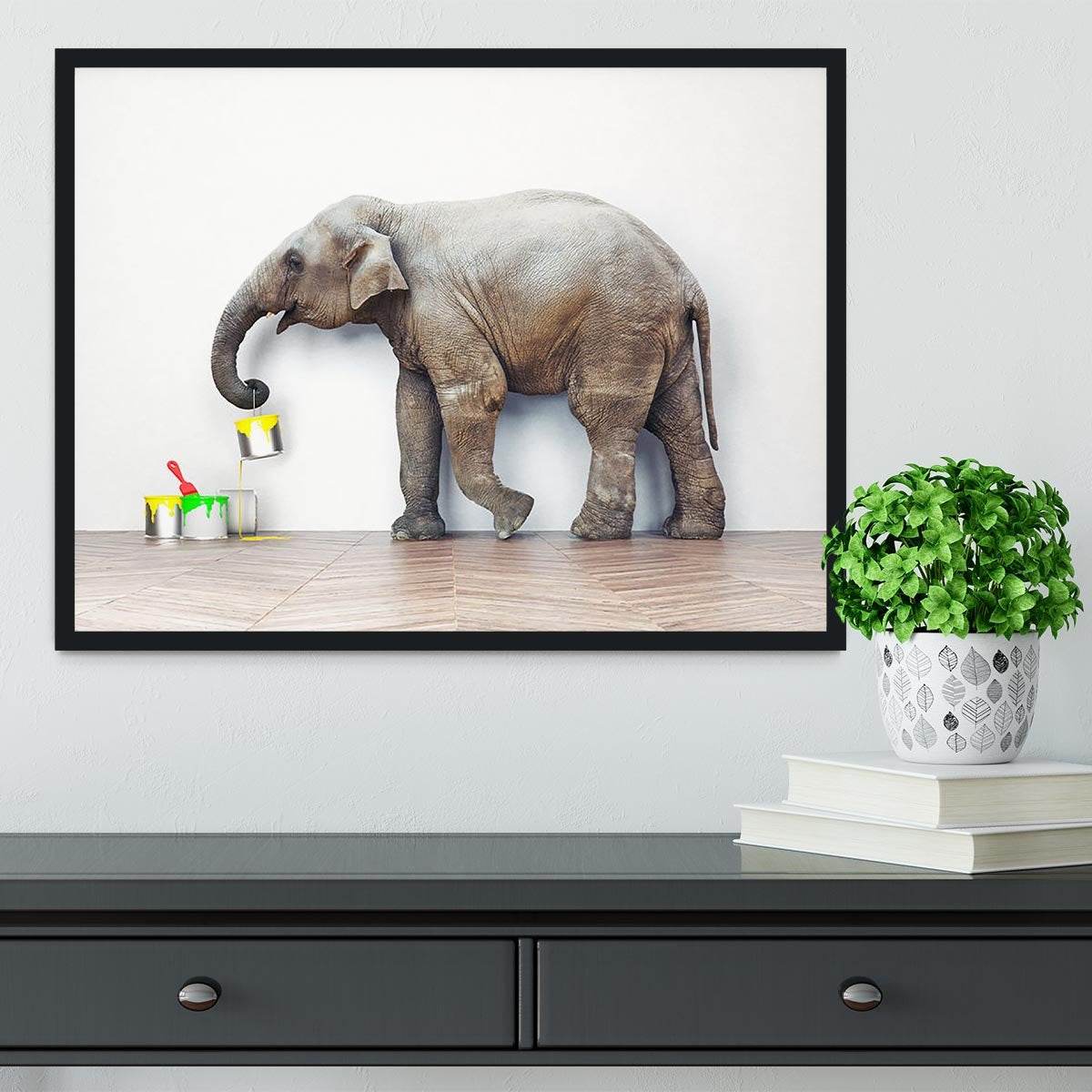 An elephant with paint cans Framed Print - Canvas Art Rocks - 2