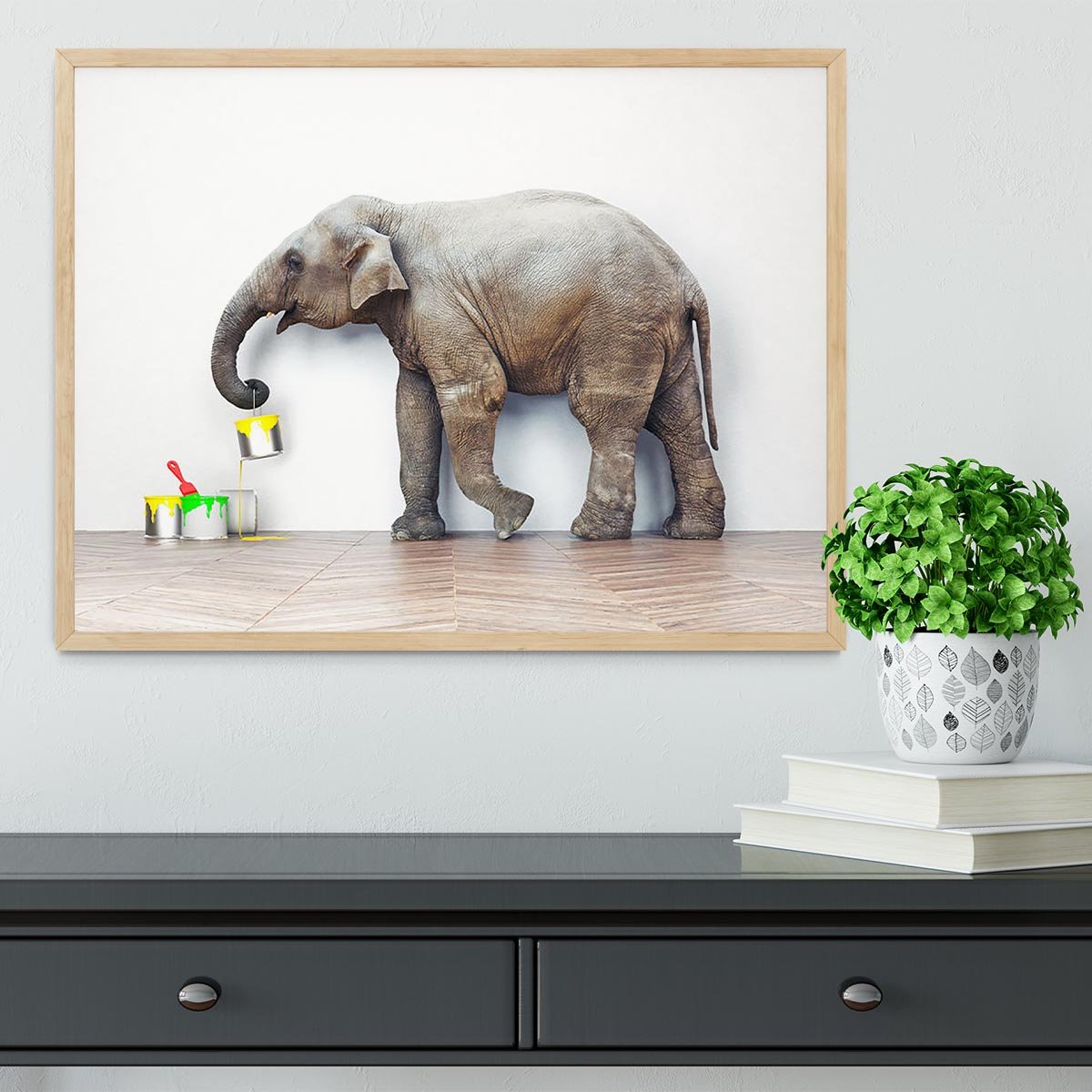 An elephant with paint cans Framed Print - Canvas Art Rocks - 4