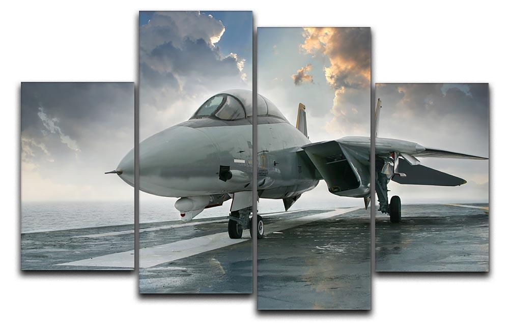 An jet fighter sits on the deck 4 Split Panel Canvas  - Canvas Art Rocks - 1