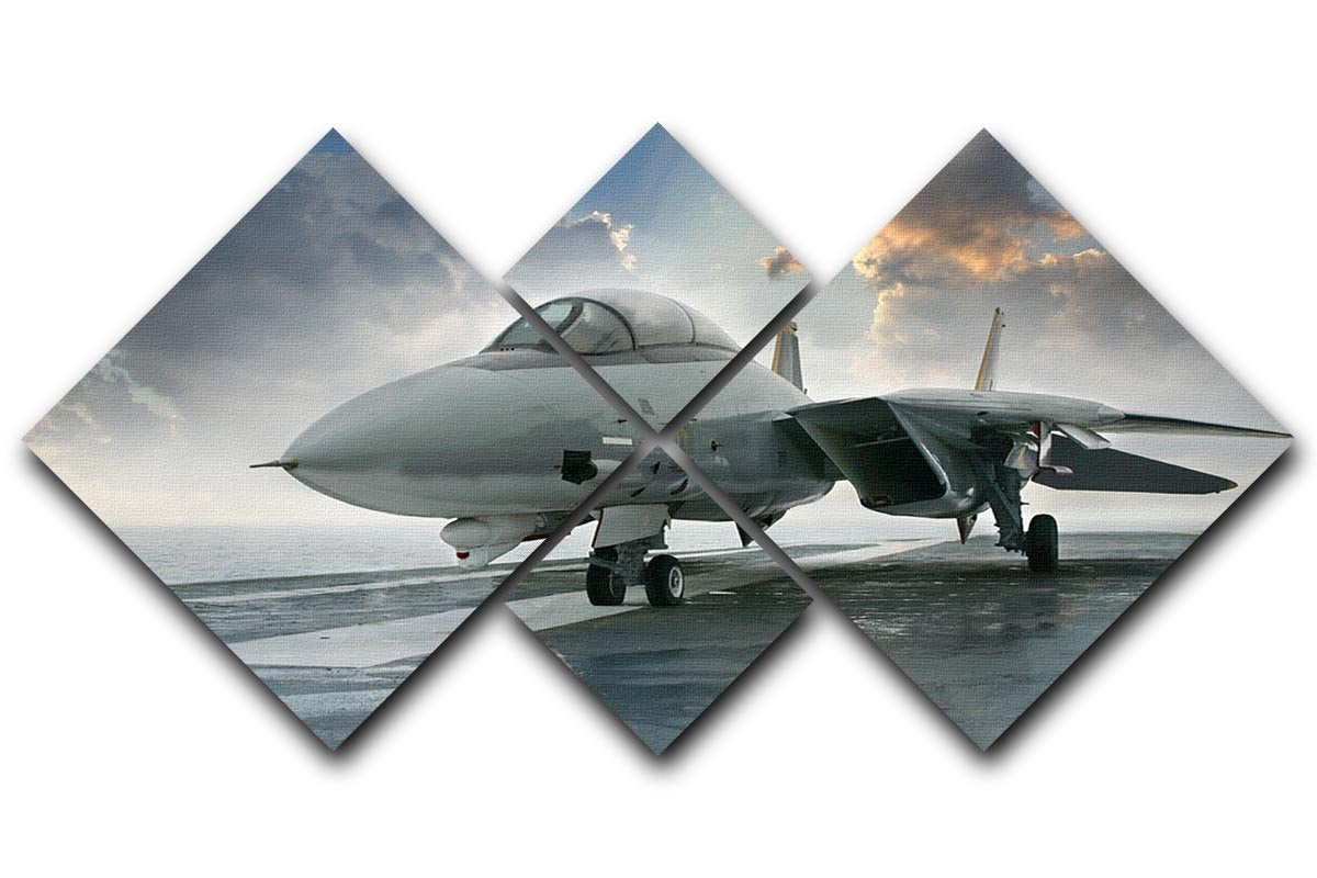 An jet fighter sits on the deck 4 Square Multi Panel Canvas  - Canvas Art Rocks - 1